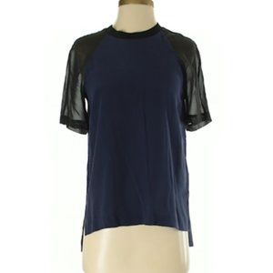 Madwell Silk Blue & Black Top w/ Sheer Sleeves, XS